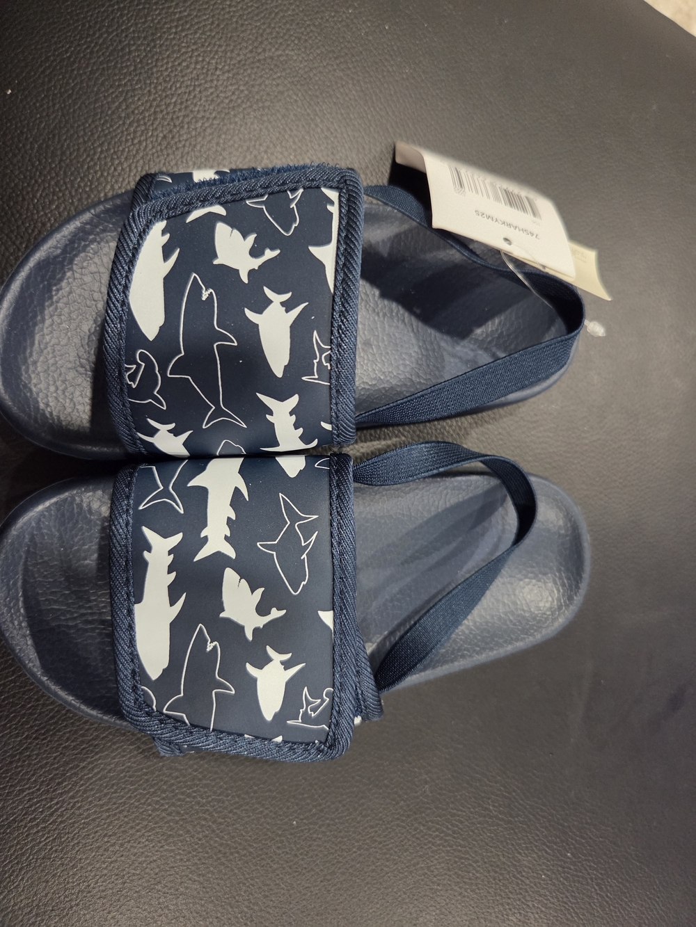 George Navy and White Shark Slide Sandals for Kids